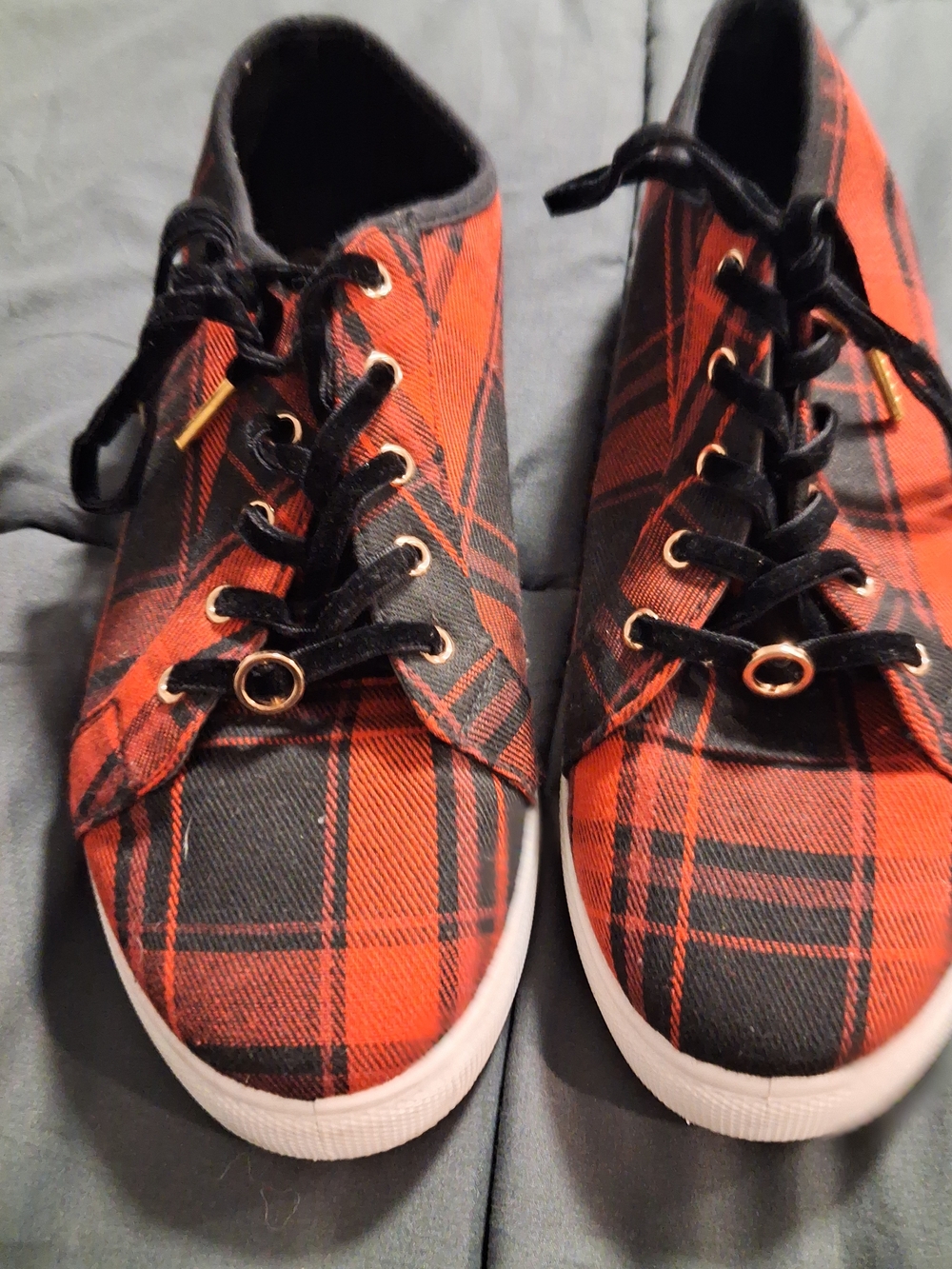 Kids Plaid Lace-Up Sneakers in Red and Black
